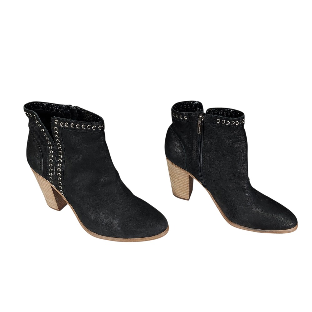 Vince Camuto Bootie sz 9.5 Women Finchie Black Nubuck Leather Block Heel Studded